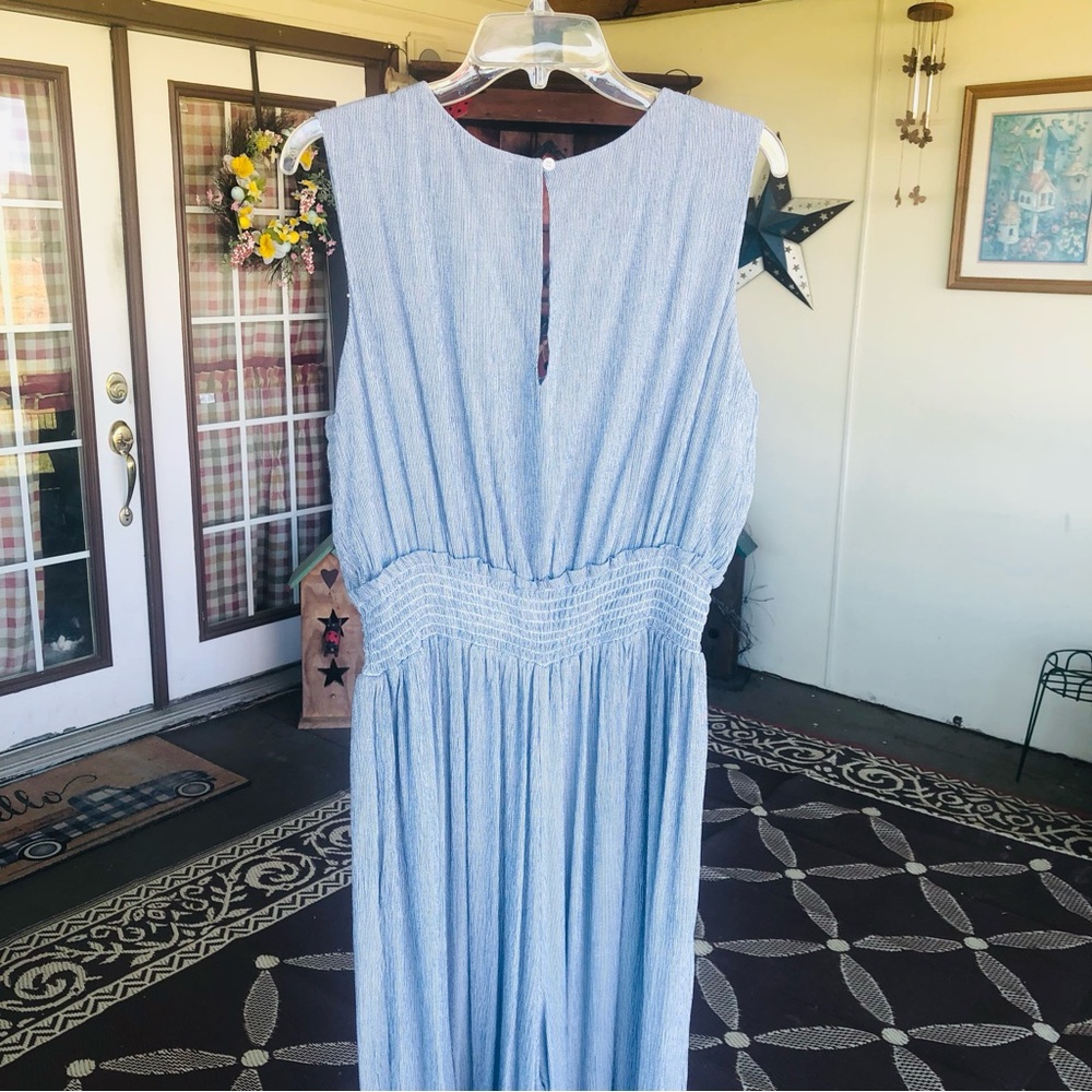 Grace Elements Women’s Silver Blue Pencil Stripe Sleeveless Jumpsuit Size XL - Picture 7 of 16